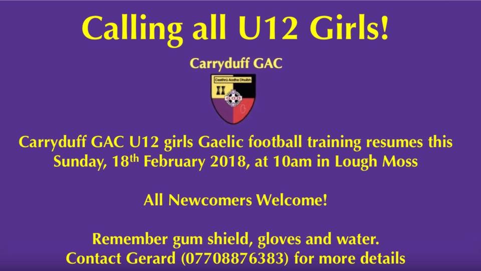 U12 Girls training resumes