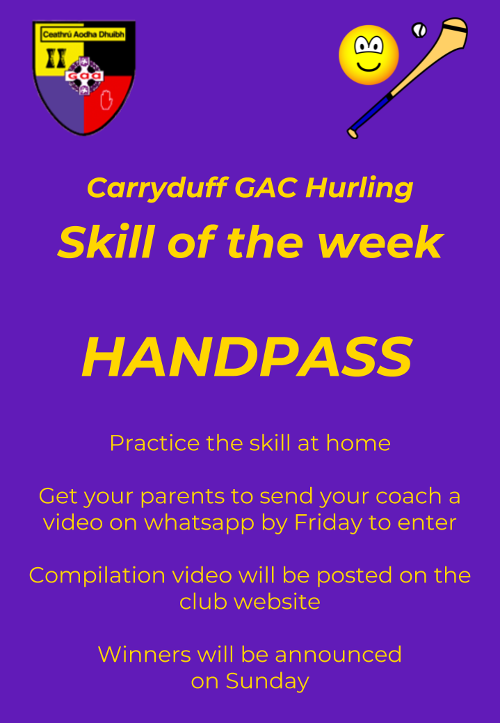 Hurling U8 skill of the week no5 Handpass
