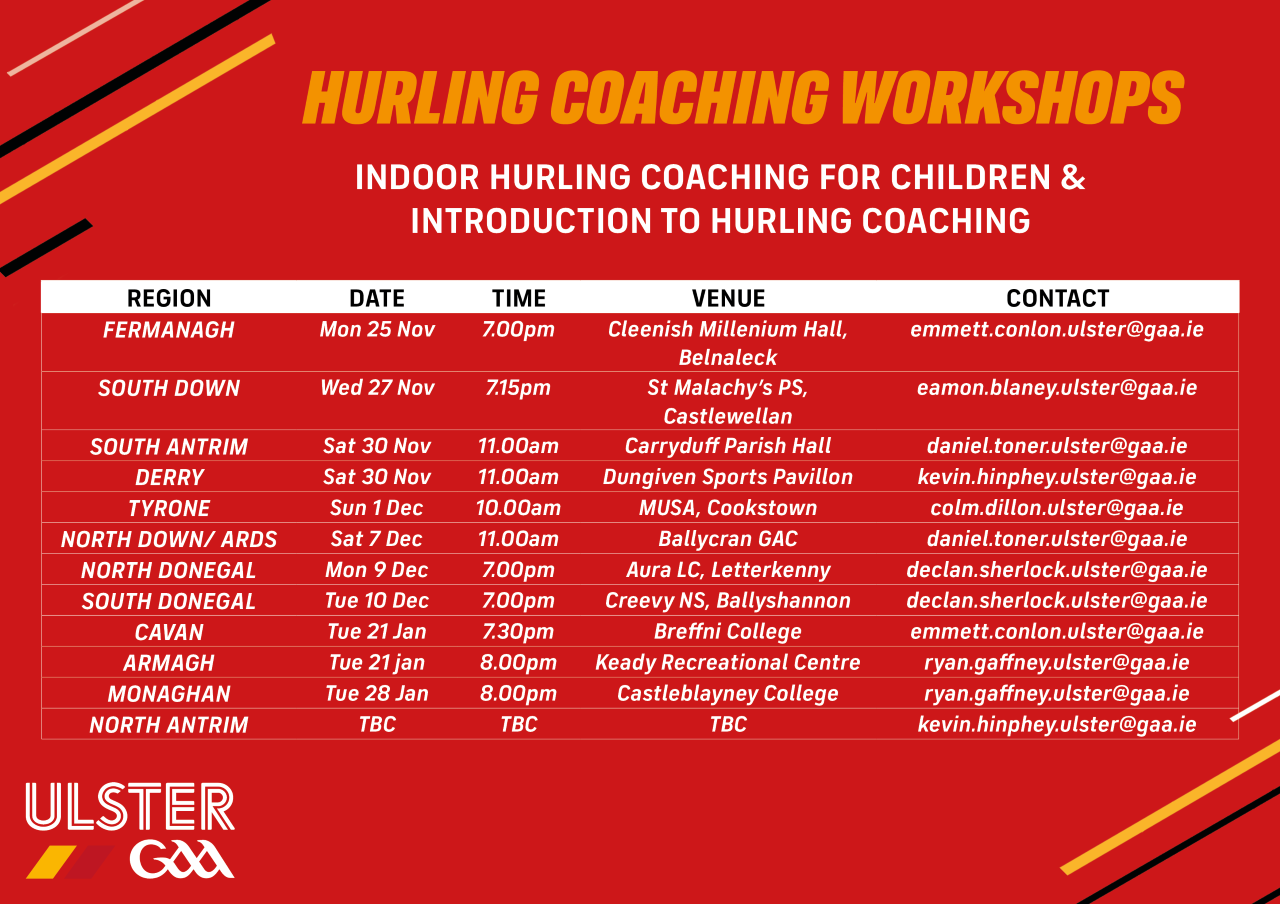 Hurling workshop in Carryduff Parish Hall this Saturday