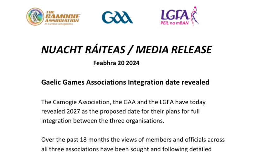 Gaelic Games Associations Integration date revealed